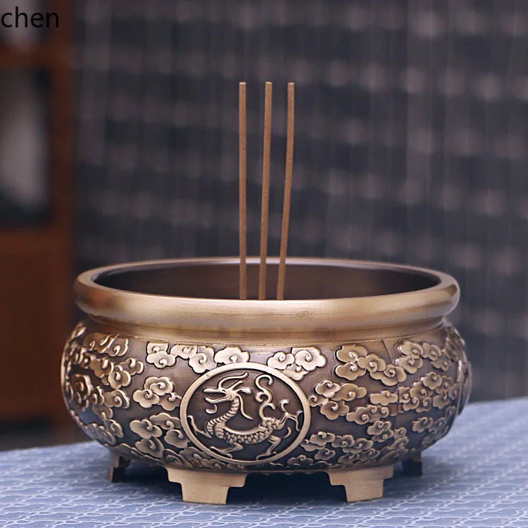 Cz  zodiac copper cylinder for home four divine beasts copper incense burner antique five-legged xiangyun incense burner