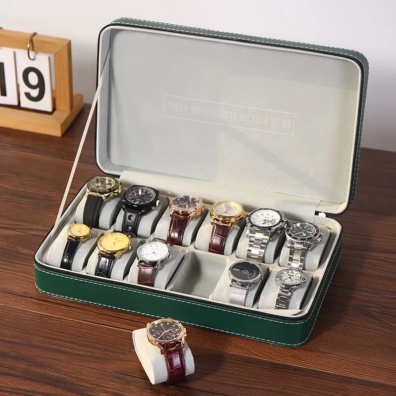 DELESYS PU Leather Zipper Watch Storage Box Multiple Slots Watch Case For Gift Moistureproof Accessory Box
