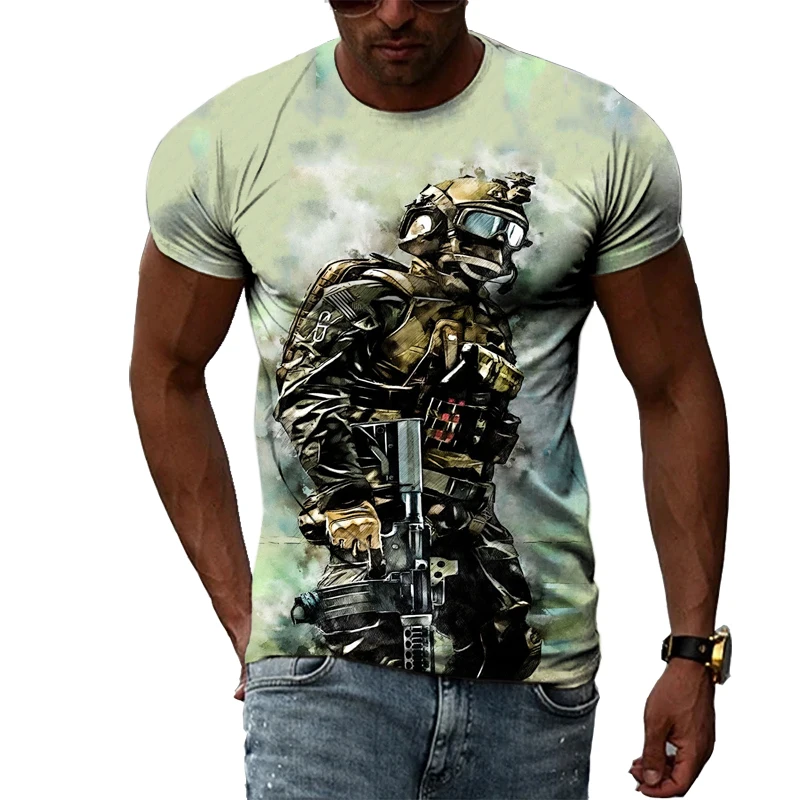 Summer Fashion Men's T-shirt 3D Printing Personality Raid Camouflage Outdoor Quick-drying Short-sleeved Young Trend O-neck Top