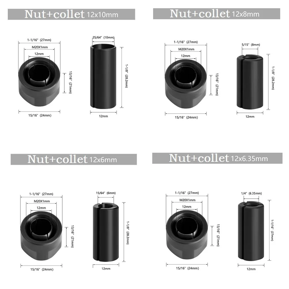 M20 6/6.35/8/10mm Collet Chuck Adapter With Nut Engrave Trimming Machine Router Trimming Machine Electric Router High Precision