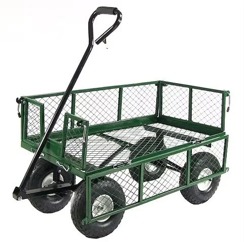 

Heavy Duty Mesh Steel Utility Wagon Cart Steel Garden Cart Four Side Removable Multifunctional Strong Wagon Lawn Cart
