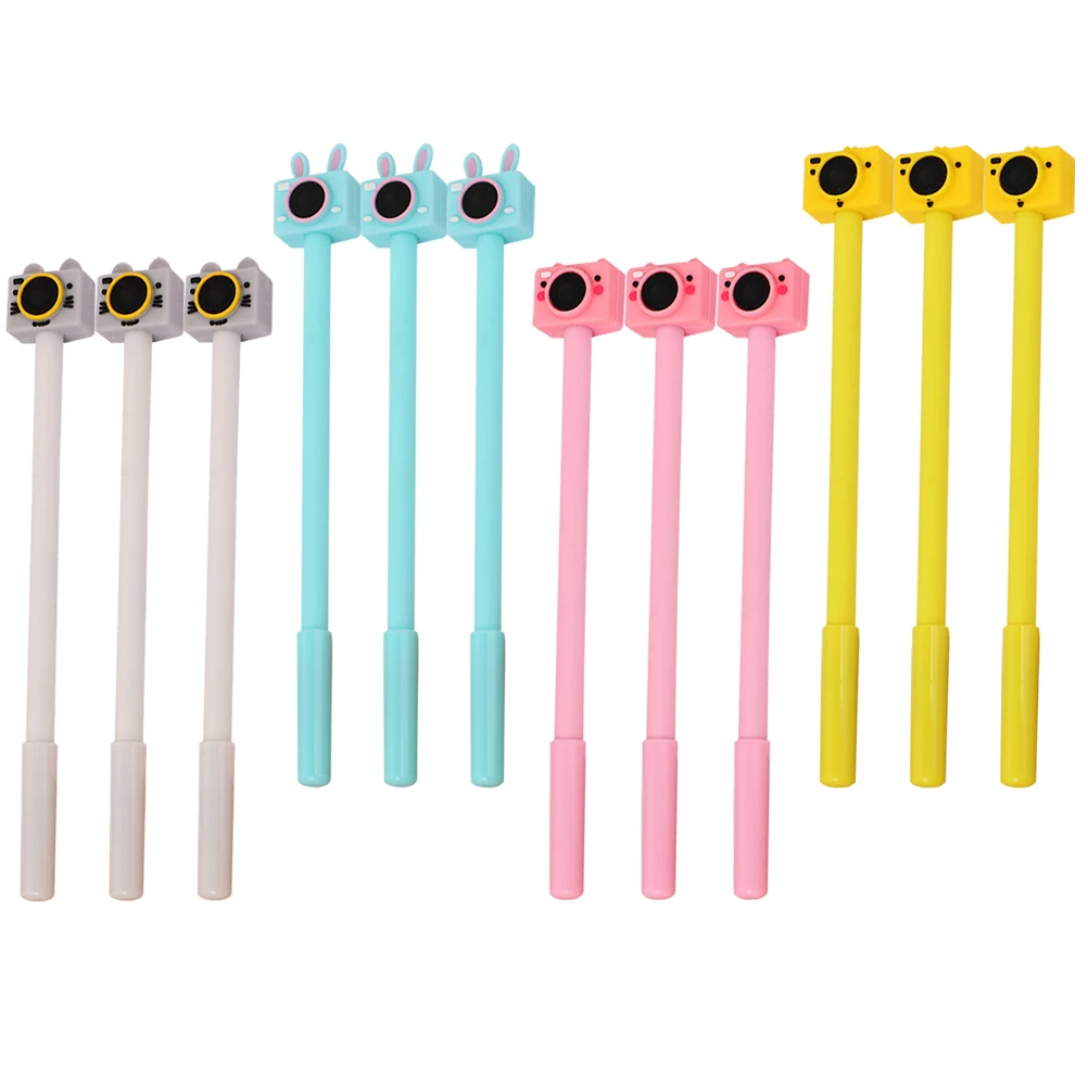 

12 Pcs Cartoon Gel Pen Plastic Lovely Shaped Kids Gifts Students Writing Pens Children Office Sign Pens Student Accessories