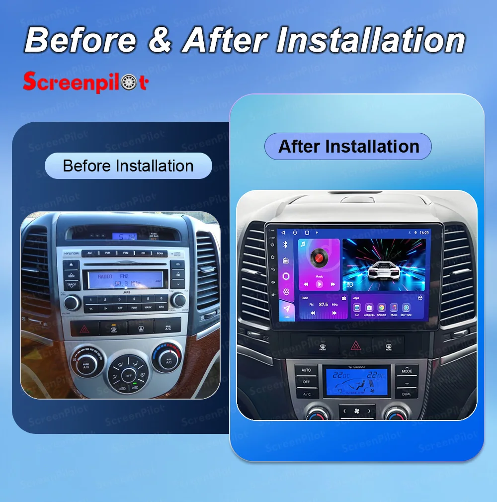 Android 16 Car Radio Stereo Head Unit For Hyundai Santa Fe 2 2006-2012 Multimedia Vide Car GPSo Player Touch Screen Head Unit BT