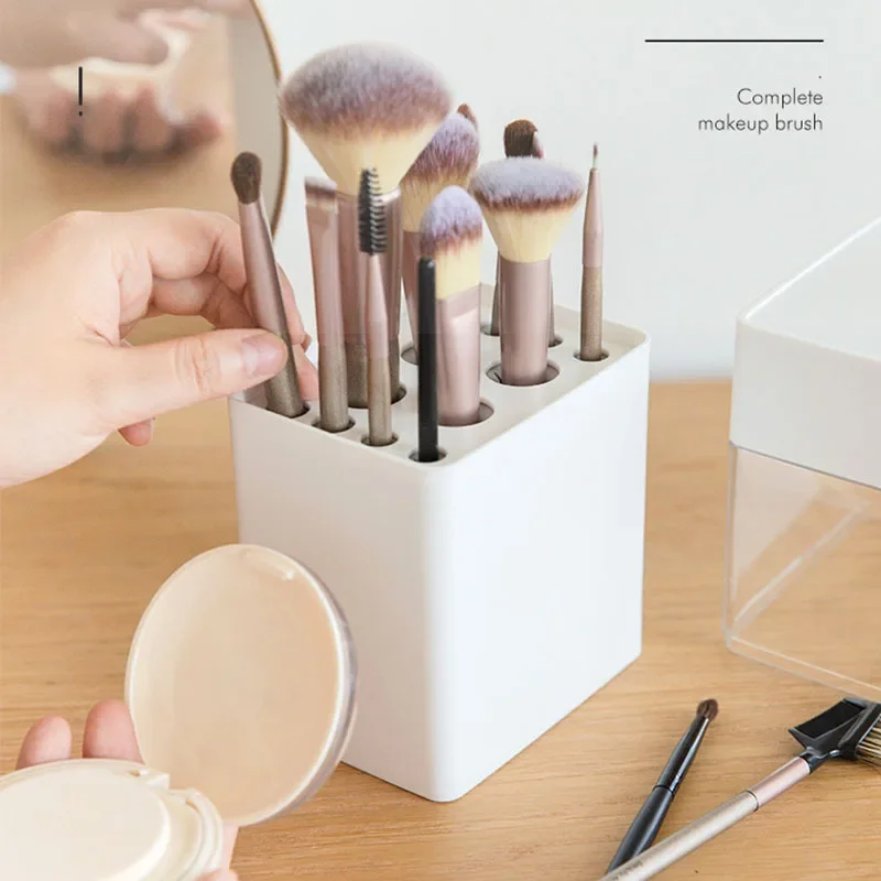 Household Makeup Brush Storage Box Dust Cover Makeup Brush Holder Organizer 2-in-1 Stand Multifunctional Desktop Storage Rack