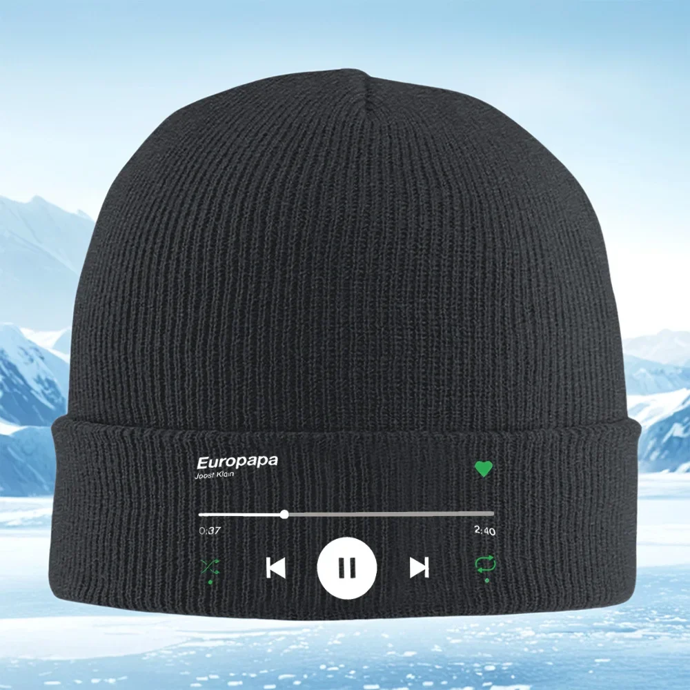Botones de control de reproductor de música fondo negro Hombres Mujeres Gorro de punto unisex Gorro Jersey Gorro Invierno Térmic