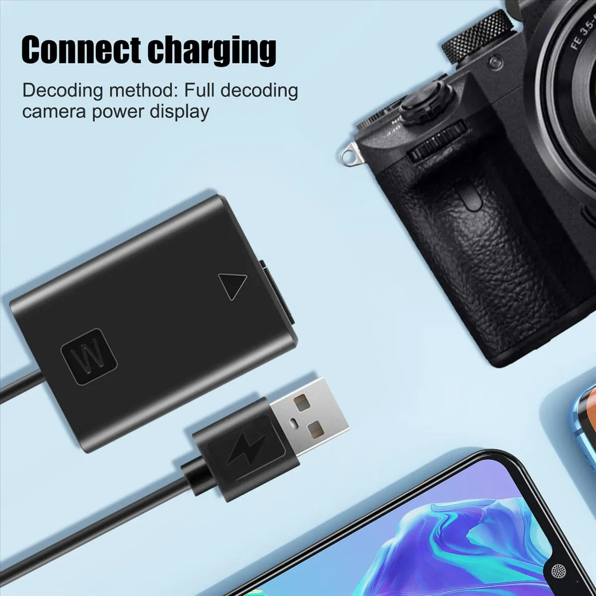 TCE USB Charging Cable NP-FW50 Dummy Battery Spring Wire for A7 A7R A7S A7M A7II A7S2 A7M2 A7R2 A6500 A6300 DC Coupler