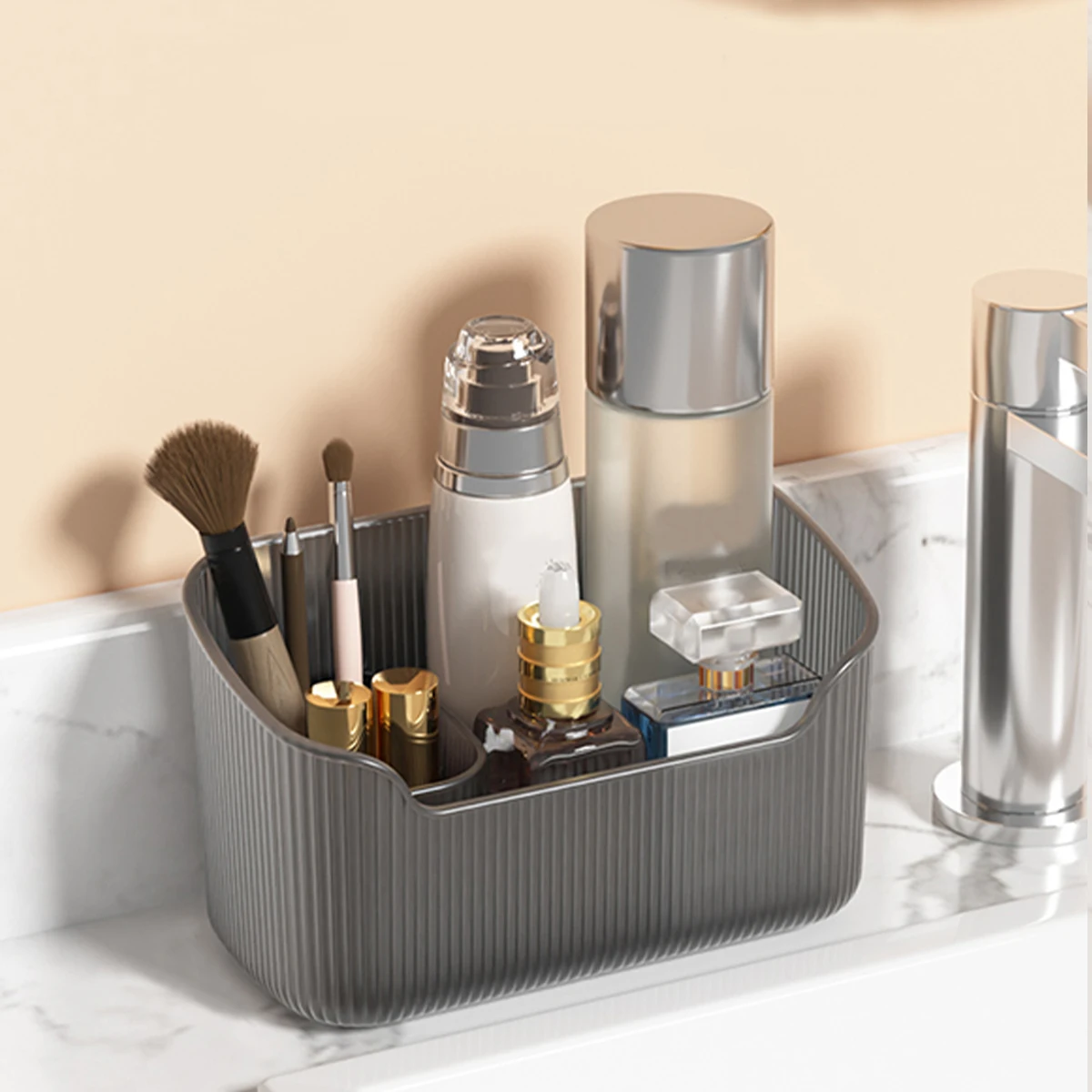 Plastic Makeup Organizer Bathroom Desktop Cosmetic Storage Box Toilet Large Capacity Multifunctional Mirror Cabinet Storage Case