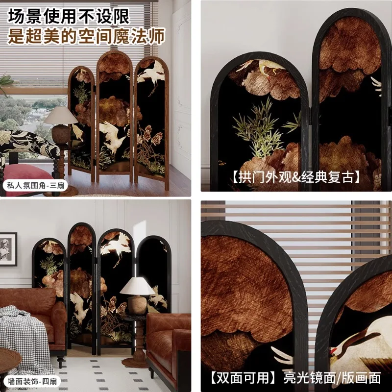 French medieval solid wood partition screen foldable living room bedroom partition door retro porch blocking
