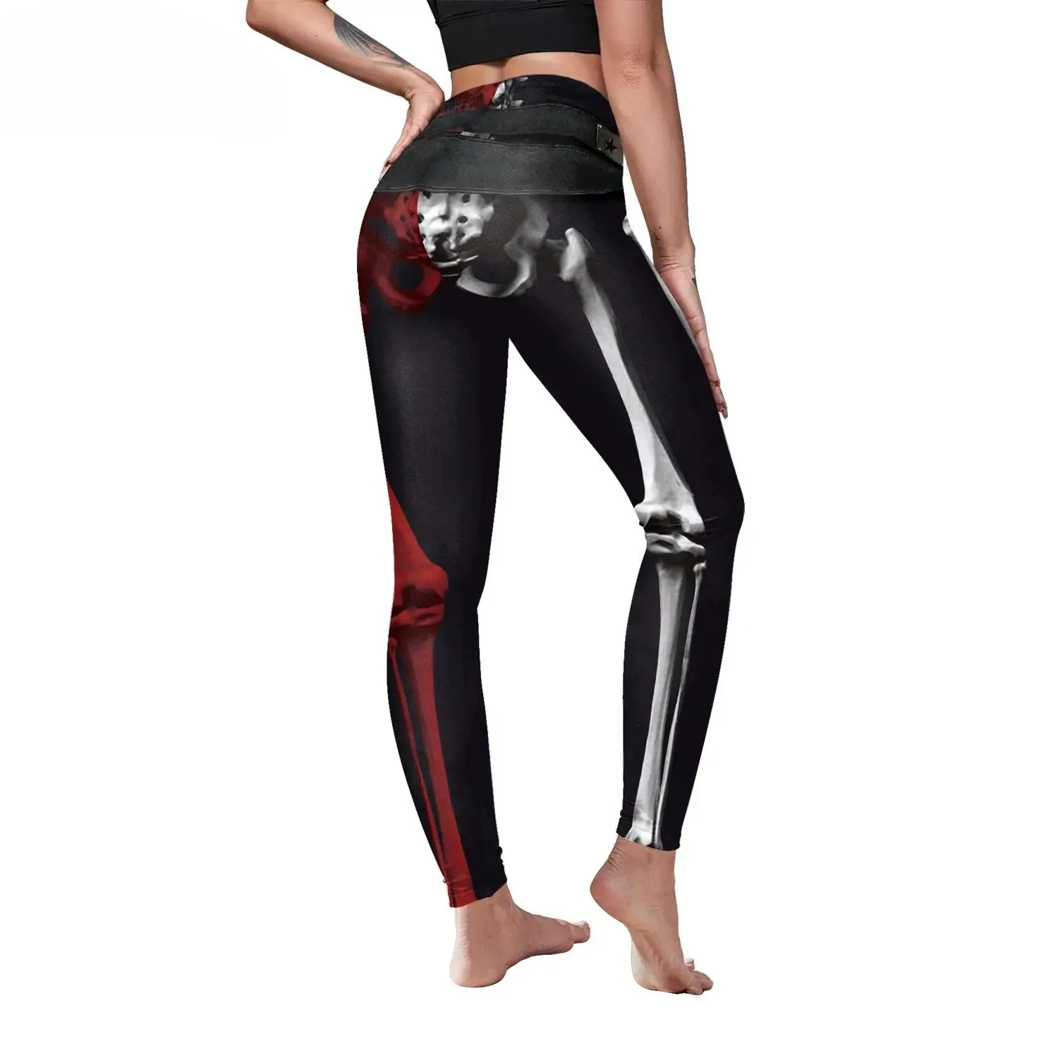 Pantaloni attillati elastici con leggings stampati in 3D scheletro da donna in seta di latte Pantaloni leggings fitness push up
