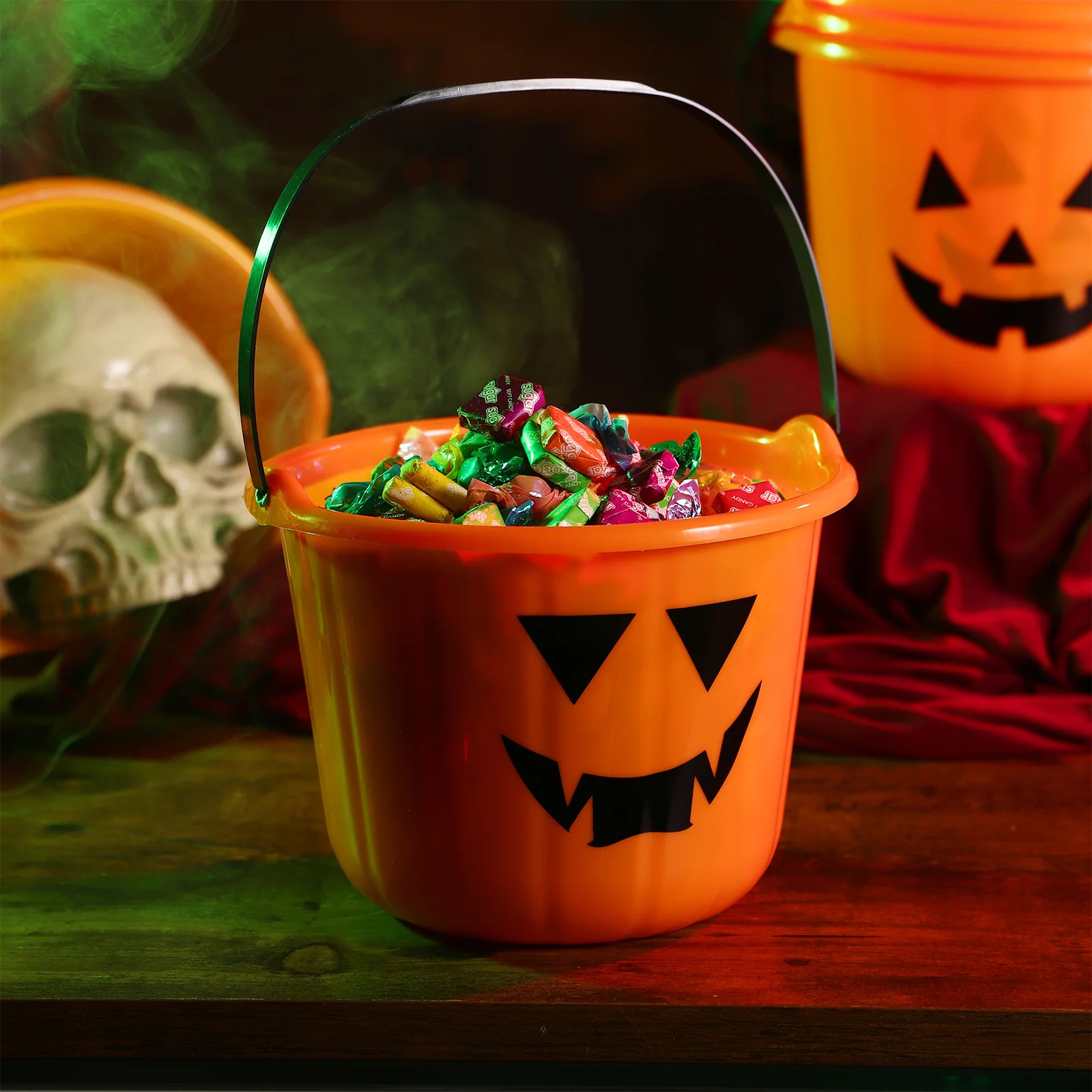 

6pcs Pumpkin Bucket Orange Halloween Candy Holder Trick Or Treat Bucket Party Supplies Favors Decorations Reusable Pail