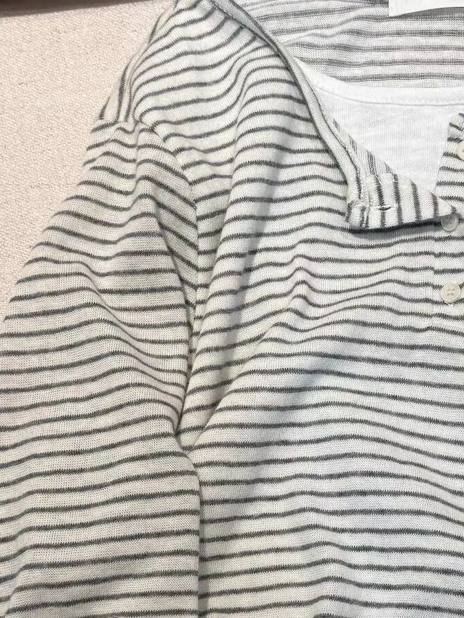 Hong Kong Style Striped Long Sleeve T-Shirt Women Early Autumn Inner Loose Lazy Base Shirt Top Henry Collar Fake Two-Piece