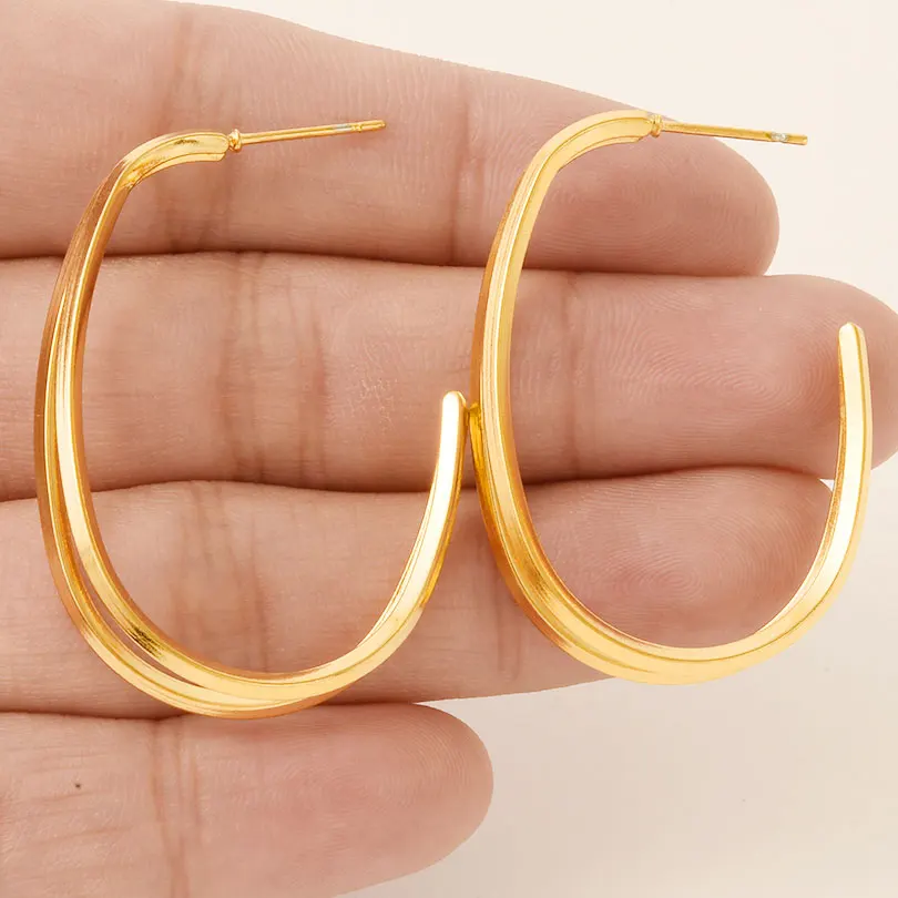 1pair Exaggerated Earrings Geometric Hollowing Out Texture Peach Heart Square Stainless Steel Earrings Temperament Accessories