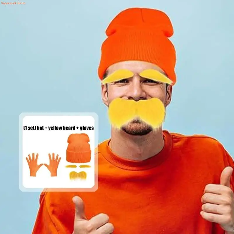Q5WE Practical Polyester Role Playing Hat Gloves Gingers Beard Set Halloween Cosplay Accessory For Costume Parties Holidays
