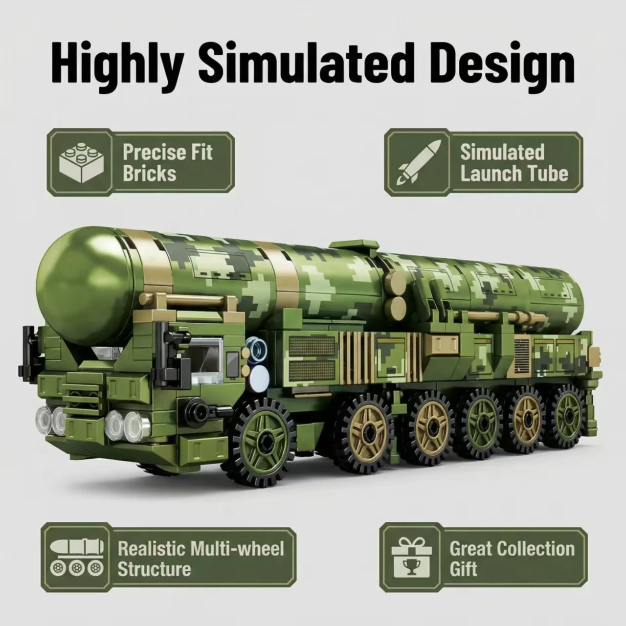 New Missile Launcher Truck Building Blocks, WWII Military Truck Tank Bricks Model, Kids Boys Educational Toys Gift