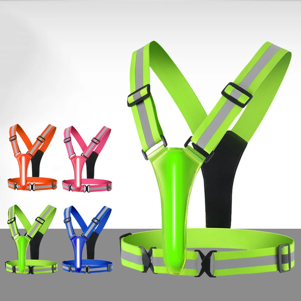 LED Rechargeable Light Strip Reflective Back Strap Running Vest High Visibility Night Running Riding Clothing for Kids Adults