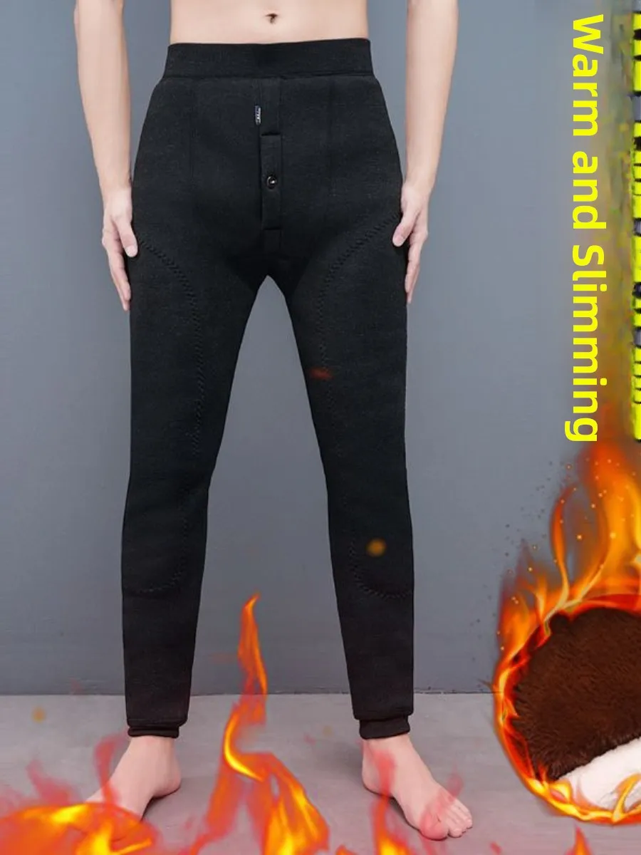 

Men's Thermal High Waist Thiened Fce Lined Cotton Pants Winter Warm Trousers Knee Protection Base Layer Harlan Pants