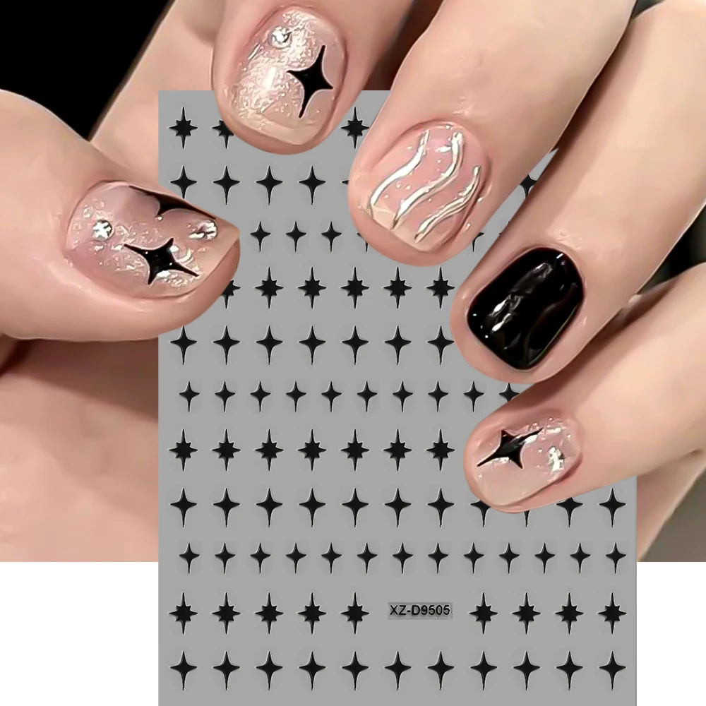 8 pezzi 3D Decalcomanie per unghie Starburst a quattro punte Stelle francesi Adesivi per nail art Y2K Nappa Stelle scintillanti Decorazioni per manicure Forniture *^