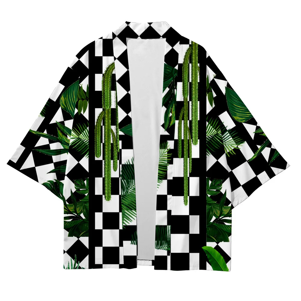 

Checkerboard Tanjiro Beach Japanese Style Kimono Streetwear Men Women Cardigan Cosplay Haori Yukata Harajuku Tops Robe Clothes