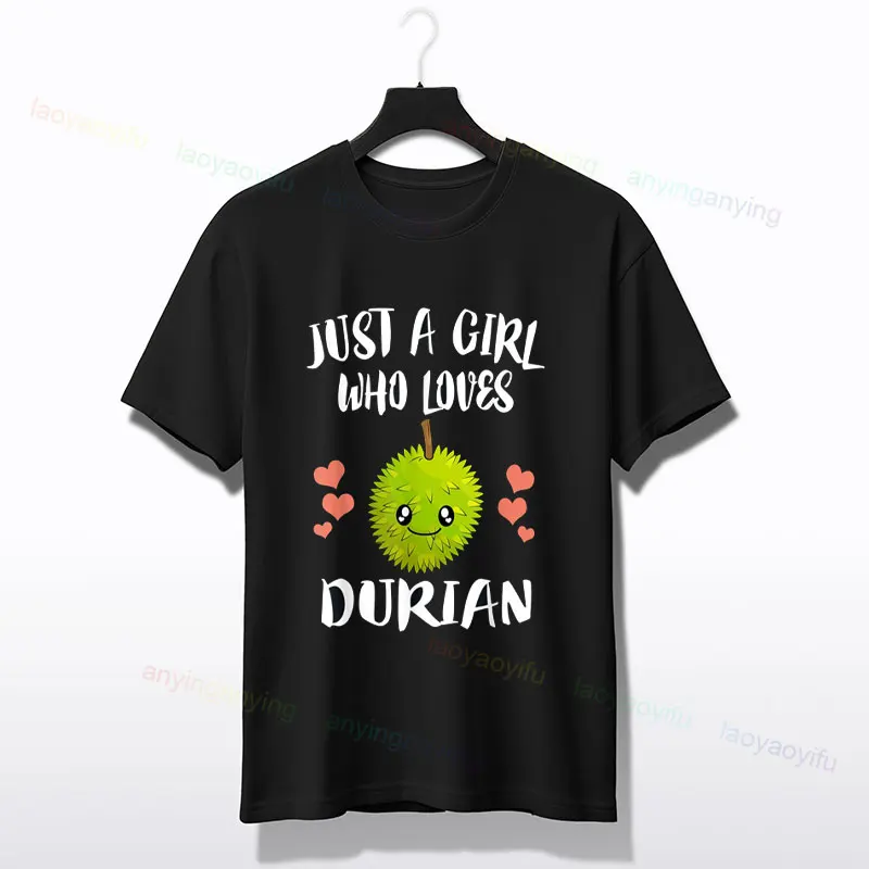T-shirt grafica da uomo "Just A Boy Who Loves Durian" 100% cotone girocollo a maniche corte T-shirt stile umoristico Abbigliamento per tutte le stagioni