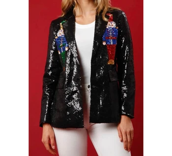 Women Blazer 2023 Autumn/winter Christmas New Fashion Casual Loose Print Collar Sequin Party Multi-color Long Sleeve Y2k Coats