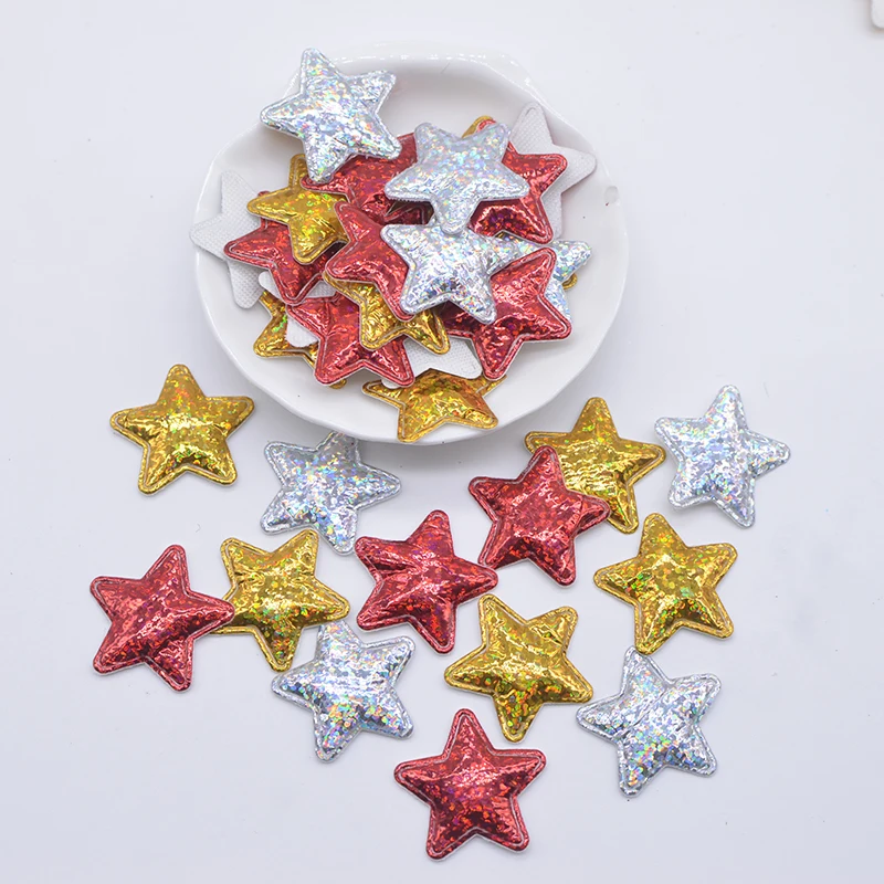 100 Stücke 2,5 cm/0,98 zoll Gepolsterte Laser Tuch Stern Applikationen für DIY Kopfbedeckungen Bogen Dekor Kleidung Hut Nähen Patches Zubehör