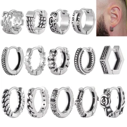 1Pair Gothic Punk Stainless Steel Hoop Earrings Hip Hop Rock Biker Round Earring Women Man Vintage Ear Clip Piercing Jewelry