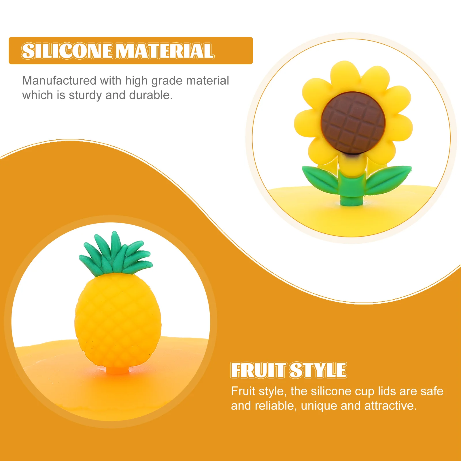 

6pcs Cartoon Fruit Style Silicone Cup Lids Leak Proof Reusable Sealing Covers For Home Kitchen Use Household Mug Lid