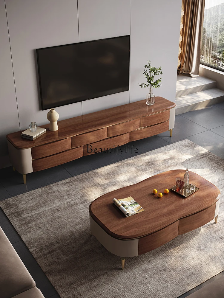 

Modern Minimalist Solid Wood Mid-Ancient Style Tea Table Special-Shaped Small Apartment Villa Living Room Coffee Table Cabinet