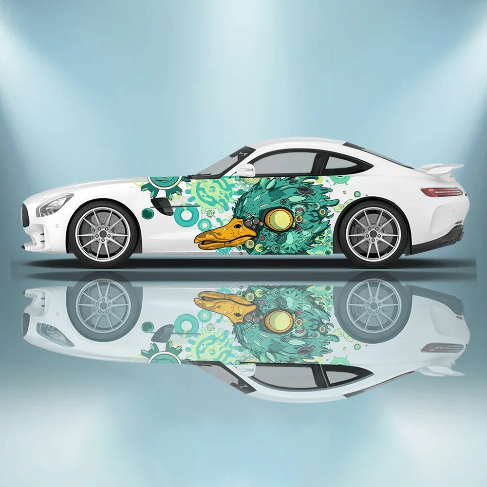 Grüne Flat Billed Duck Cartoon Auto Vinyl Wraps Aufkleber Selbstklebender PVC Aufkleber Geeignet für LKWs SUV Dekor Autozubehör