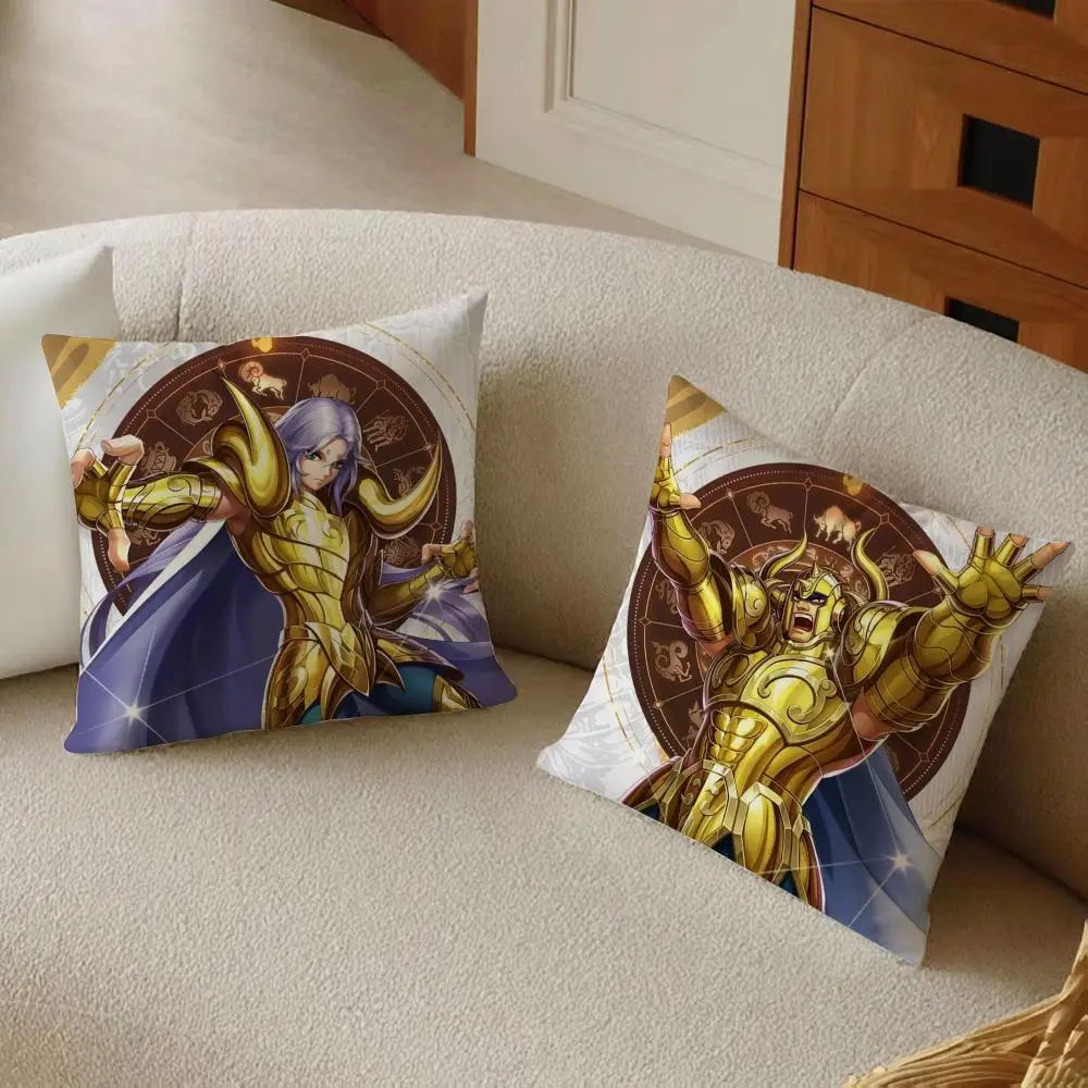 Animation 12 Gold S-Saint S-Seiya Cushion Cover Daily Washable Linen Pillowcase Soft  for Sofa Bed Home Room Decor