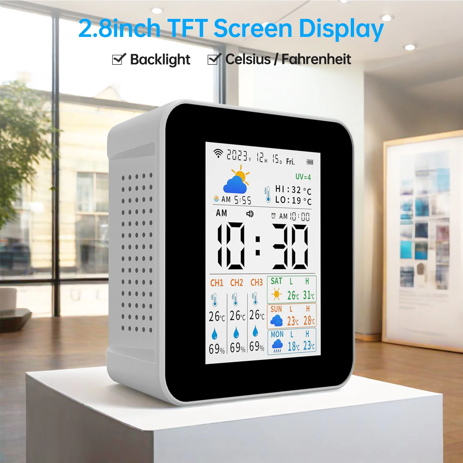 Indoor Outdoor Thermometer Wireless Tuya Weather Station with 3pcs Sensors Humidity and Temperature Meter Real-time ForecastTool