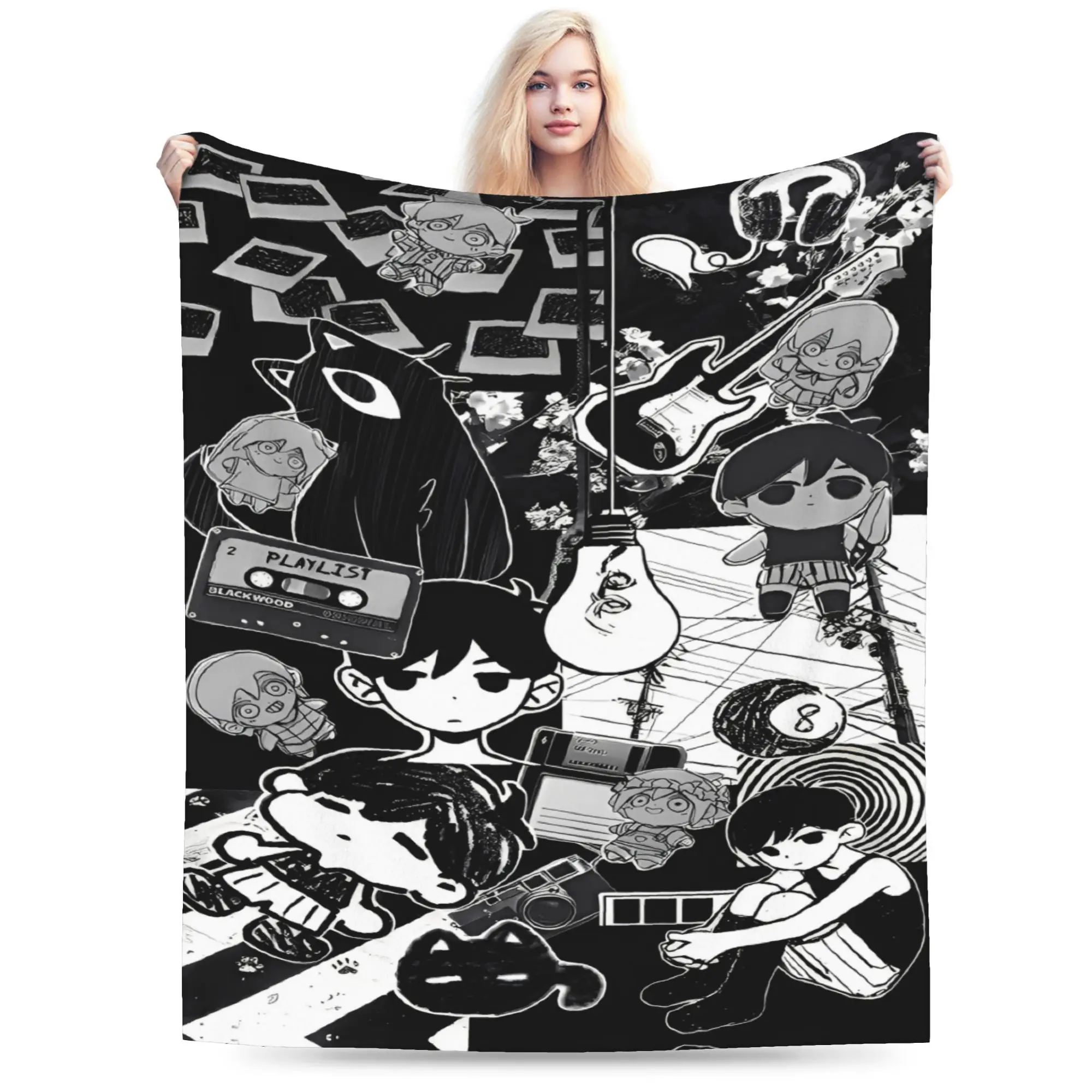 Anime Basil Omori Game Blanket  Soft Funny Plush Bedding Throws For Couch Chair Travel Office Flannel Bedspread Bed Cover