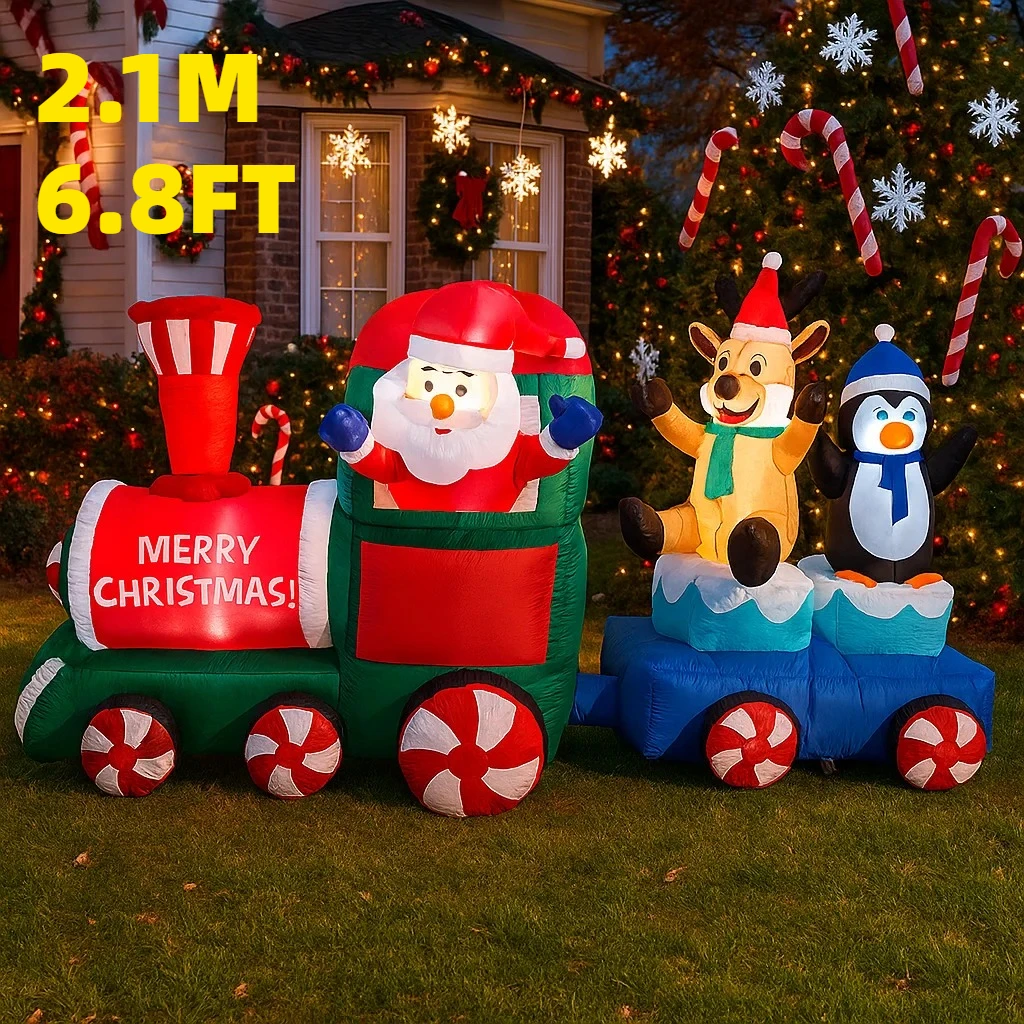 

2.1M/6.8FT Inflatable Christmas Train Santa Claus Reindeer Lights LED Home Decorations Toys Yard Xmas Holiday Ornaments Supplies