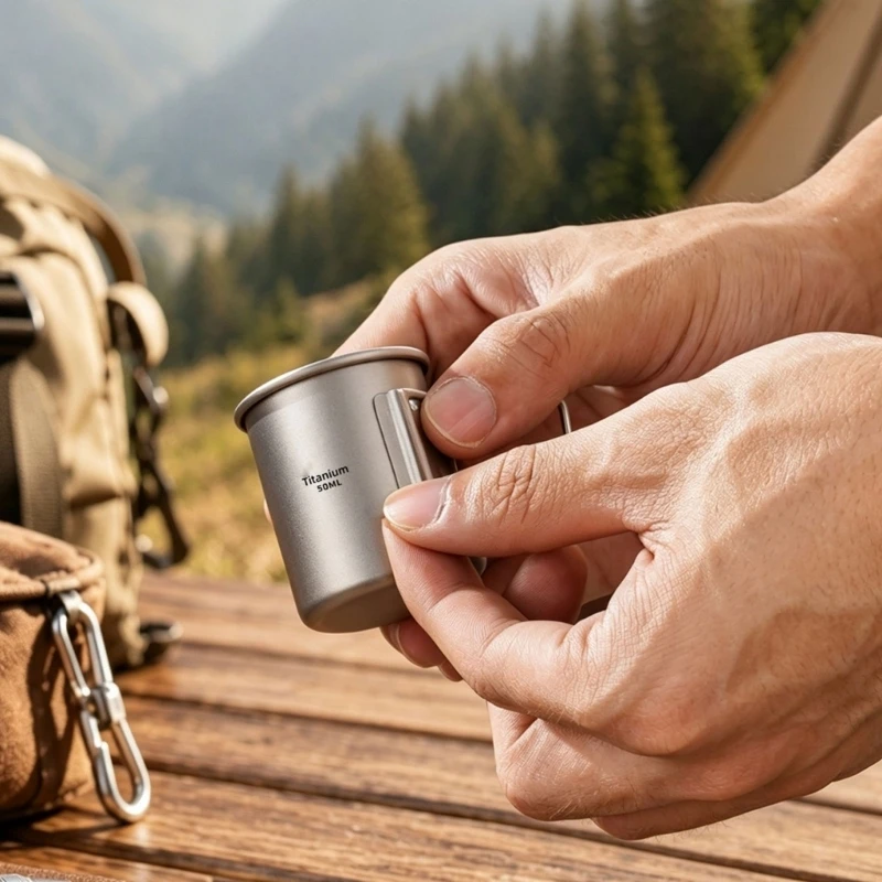 Small Outdoor Tea Cup Ti Camp Drink Cup for Hot and Cold Drinks, 50ml Size for Hiking Stops Coffee Service and Tea Sampling