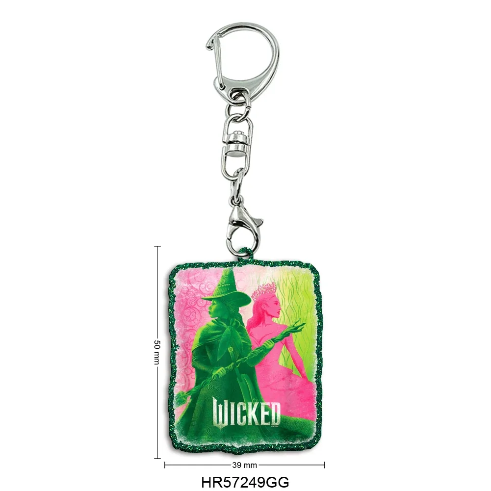 Hot Wicked Chunky Glitter Acrylic Keychain Glinda Movie Cartoon Pendant Photo Flash Charms Printing Personality Key Chains