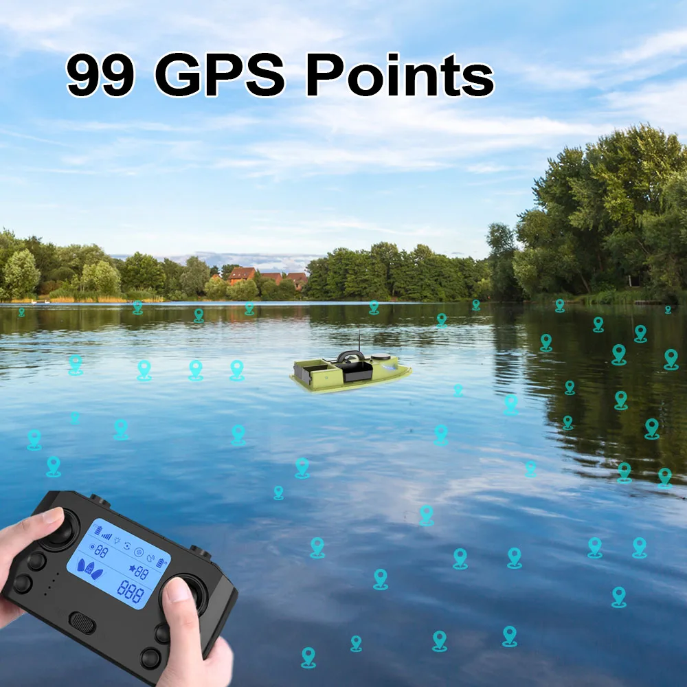 RC GPS Bait Boat 99 Points Professional Outdoor 4 Hopper Remote Control Fishing Boat 3KG Load 600M LED Light Auto Return