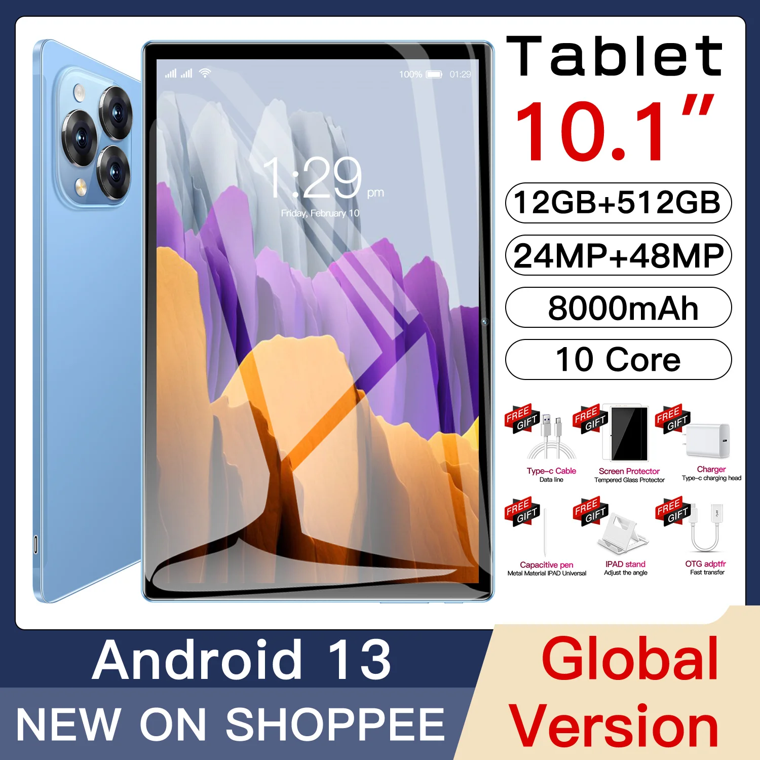 

Global Model Pad 15 Pro Tablet 16GB RAM 1TB ROM Android13 20000mAh MTK6797 24MP+48MP 11-inch 5G Dual SIM GPS Bluetooth5.0 Tablet