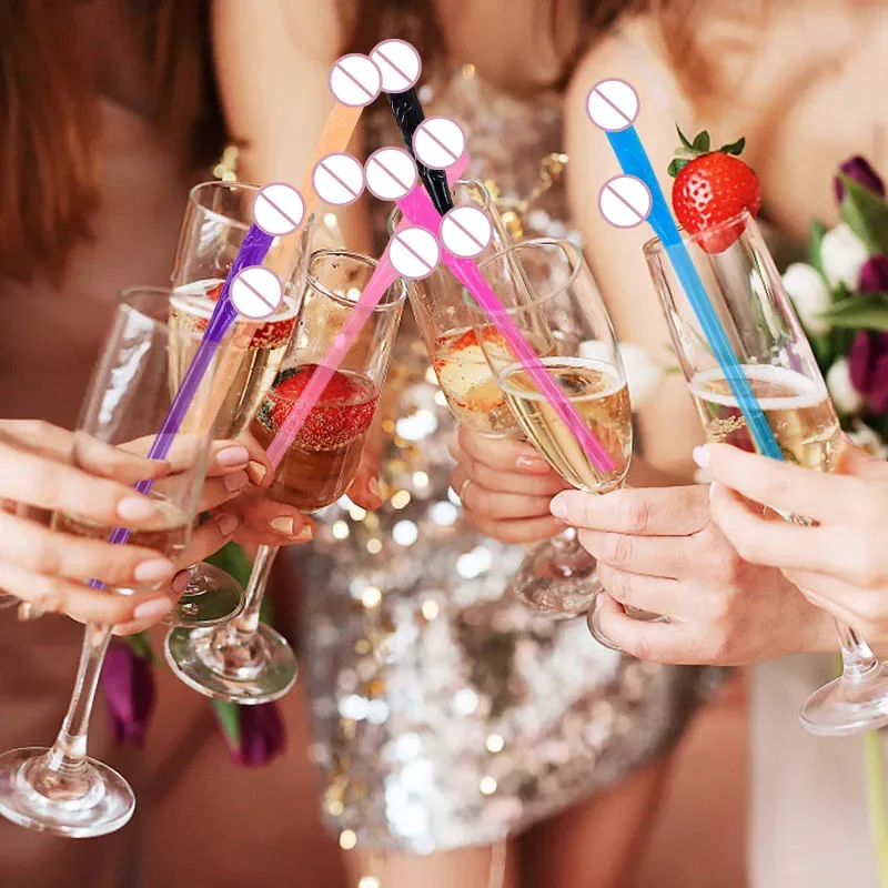 100pcs Bachelorette Party Penis Straws Plastic Novelty Nude Dick Drink Straw For Hen Night Bar Decor Wedding Team Bride Supplies view 2