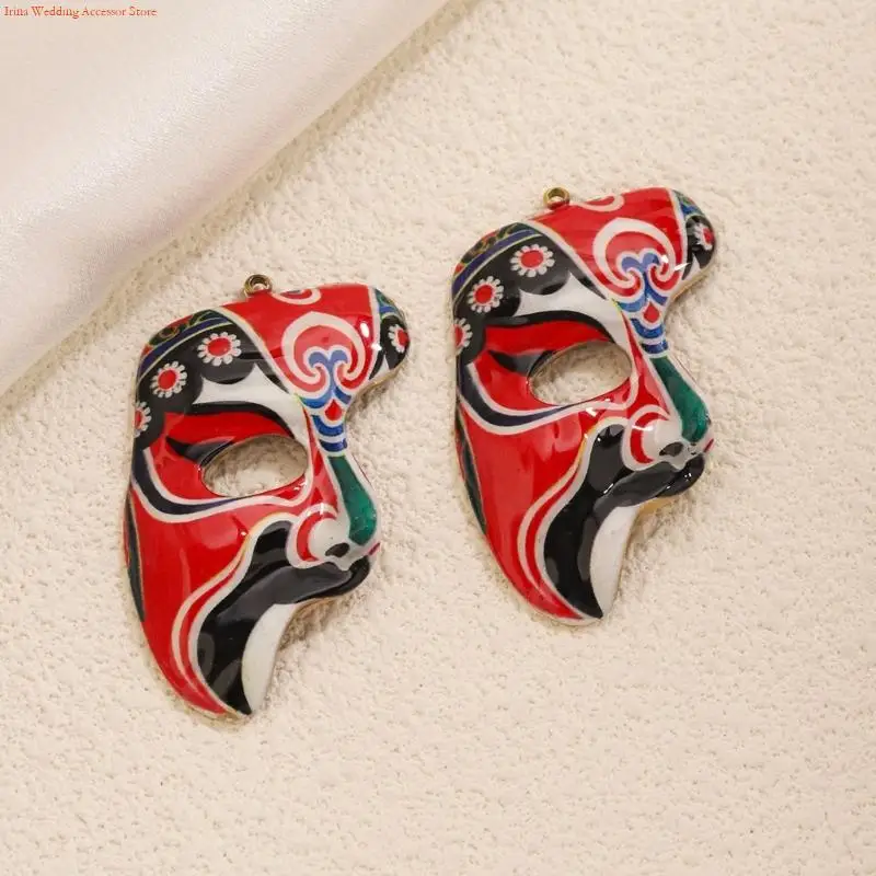 G92D Set of 2 Operas Mask Pendant Charms Stainless Steel Face Jewelry Accessories for Necklace Making and Costume Craft Projects