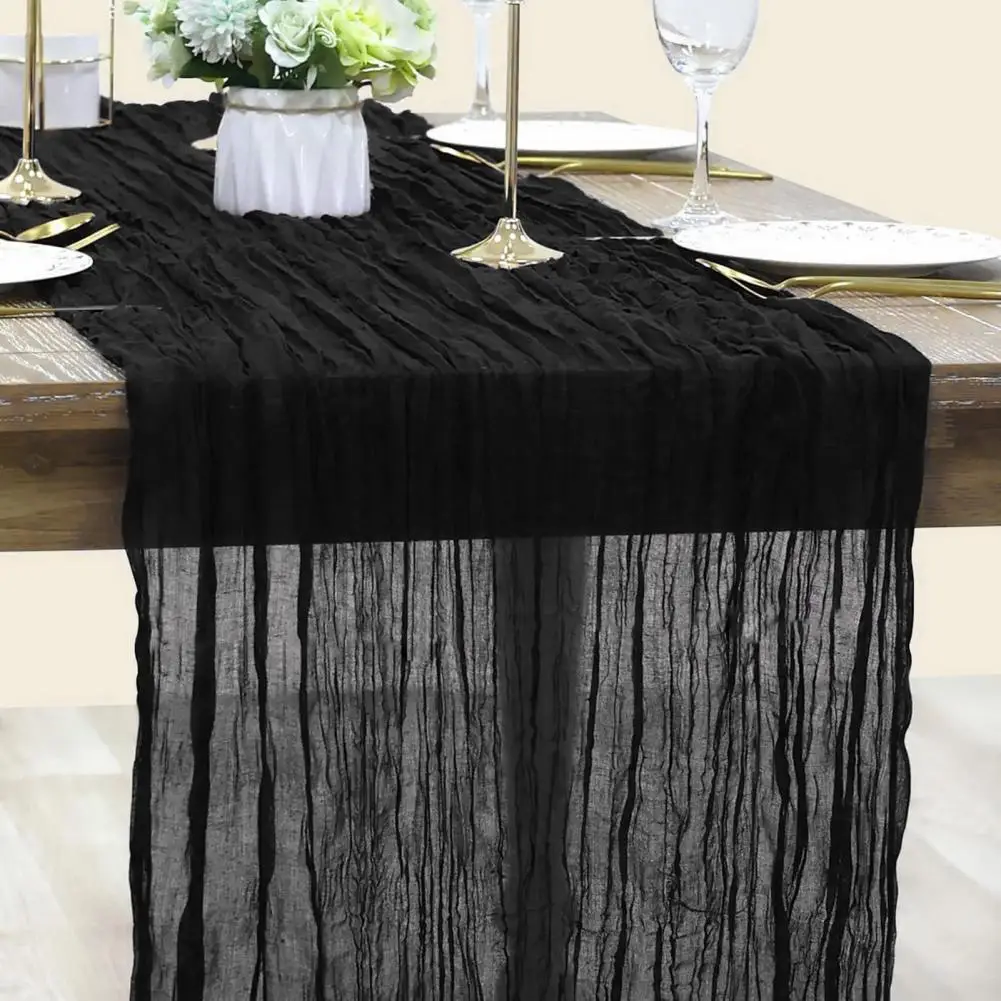 Pleated Tablecloth Bohemian Style Wedding Party Table Runner Stain-proof Gauze Decoration for Prom Banquet Solid Color Reusable