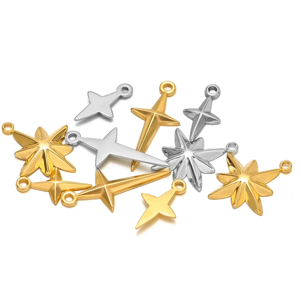 5pcs High Quality Stainless Steel Gold Cross Star Charms Necklace Pendants Bulk for DIY Jewelry Making Bracelet Earring Findings