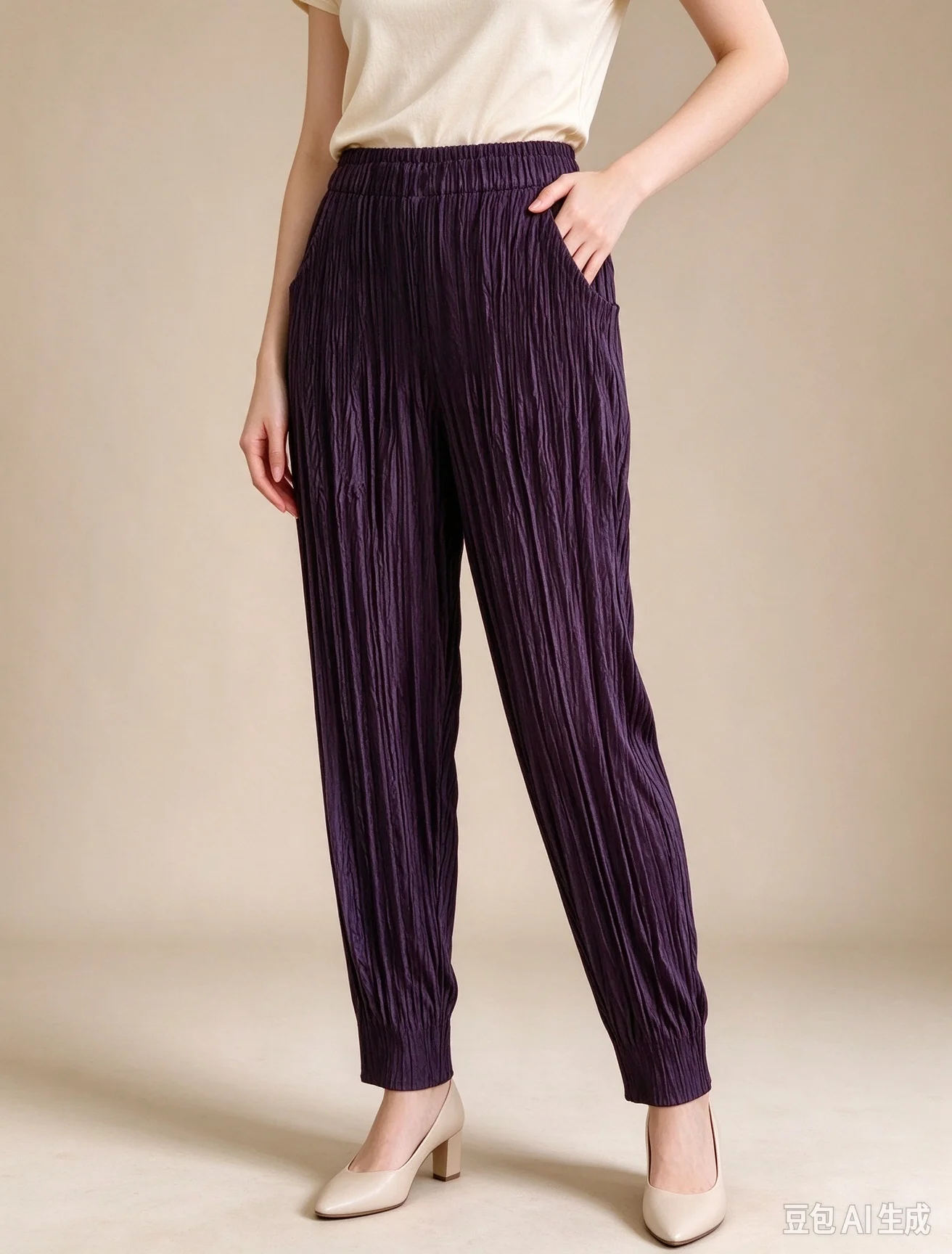 Miyake Pleated trousers for Women Casual Pants Good Quality Autumn Style Willow Leaf Nine Point Design