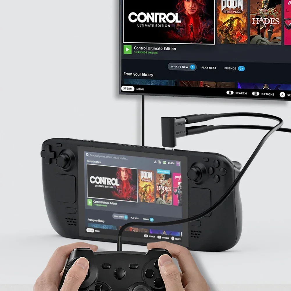 Fit for Steam Deck 2-in-1 Extension Connector Right Angle Type-C USB C Adapter Male To Female Game Console Accessories