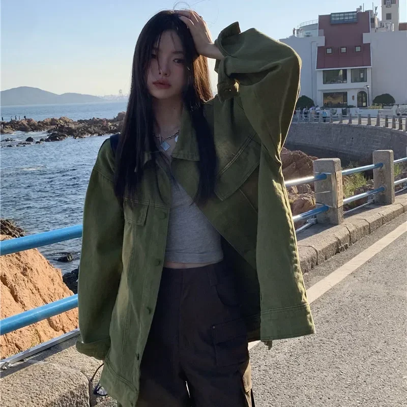 

2024 New Spring and Autumn Design American Long Sleeve Jacket Top Female Women Jacket Vintage Workwear Denim Coat