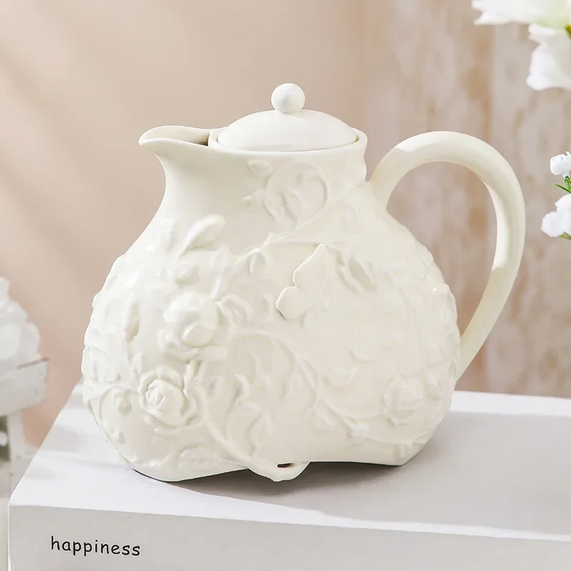 Good-looking Coffee Cups European Relief Rose Pot Vintage Ceramic Dessert Dish Exquisite And Durable Afternoon Tea Set