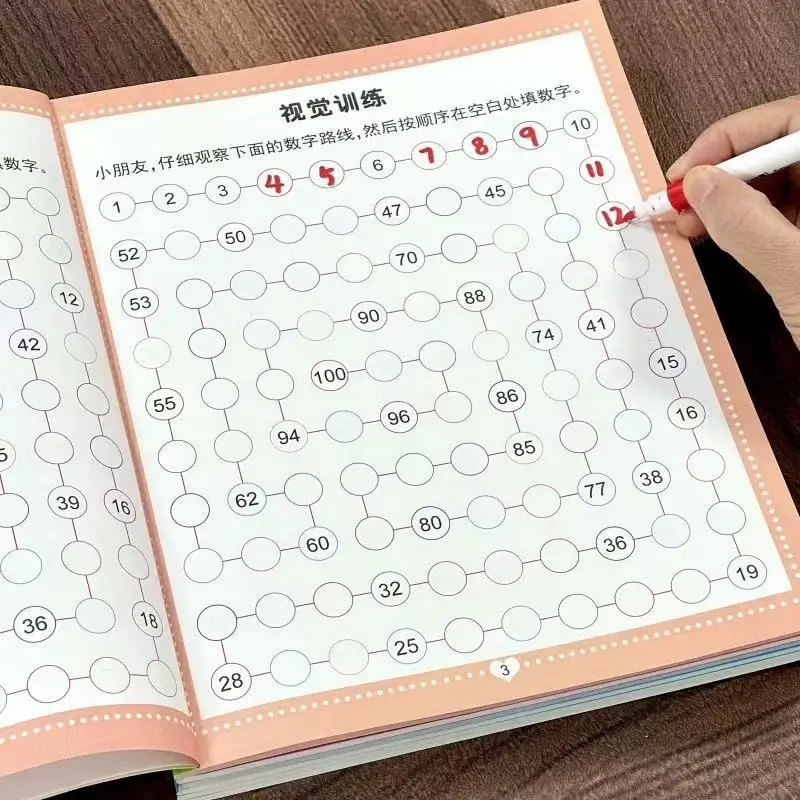 Libro de Actividades de Percepción Visual Preescolar, 46 Páginas, Laberinto Mágico de Seguimiento de Números, Juguete de Desarrollo Cerebral para Niños en Edad Preescolar