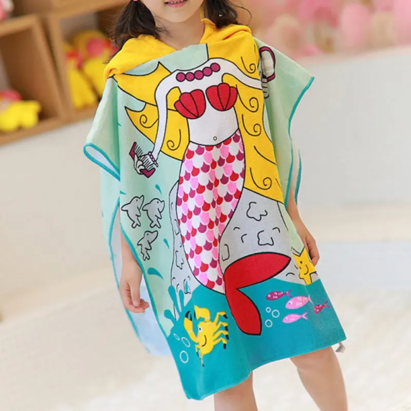 Cartoon Children Bath Towel Cute Cotton Kids Boy Girl Hooded Cloak Bathrobe Towel Toddlers Beach Towels Baby Accessories