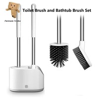 TPR Soft Bristles Long Handle Creative Home Toilet Brush Set with Silicone Holder