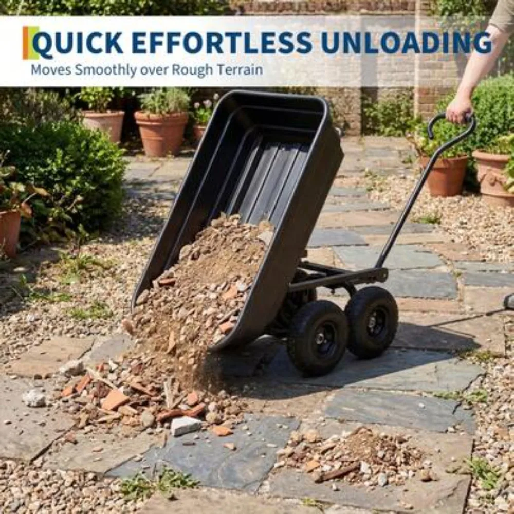 400 LBS Capacity Heavy Duty Garden Cart Utility Yard Wagon with Quick Release Dump Bed, 10 Inch Flat Free All Terrain Wheels, Steel Frame for Soil Plants Tools Hauling Lawn Debris, Foldable Handle