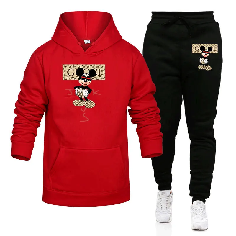 2024Disney couple hoodie set fashion sweatshirt+sweatpants set sweatshirt men\'s pullover sweatshirt women\'s clothing